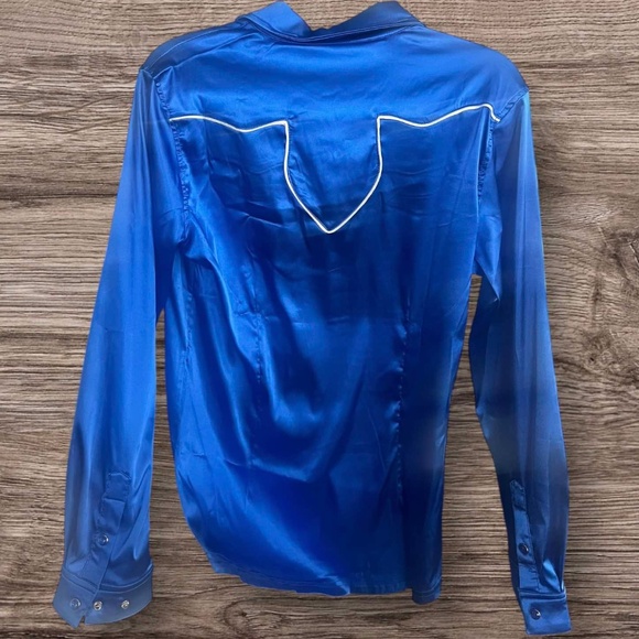 NWT Ranch Dress'n AZURE SATIN PERFORMANCE RODEO SHIRT Size Large - Picture 2 of 4
